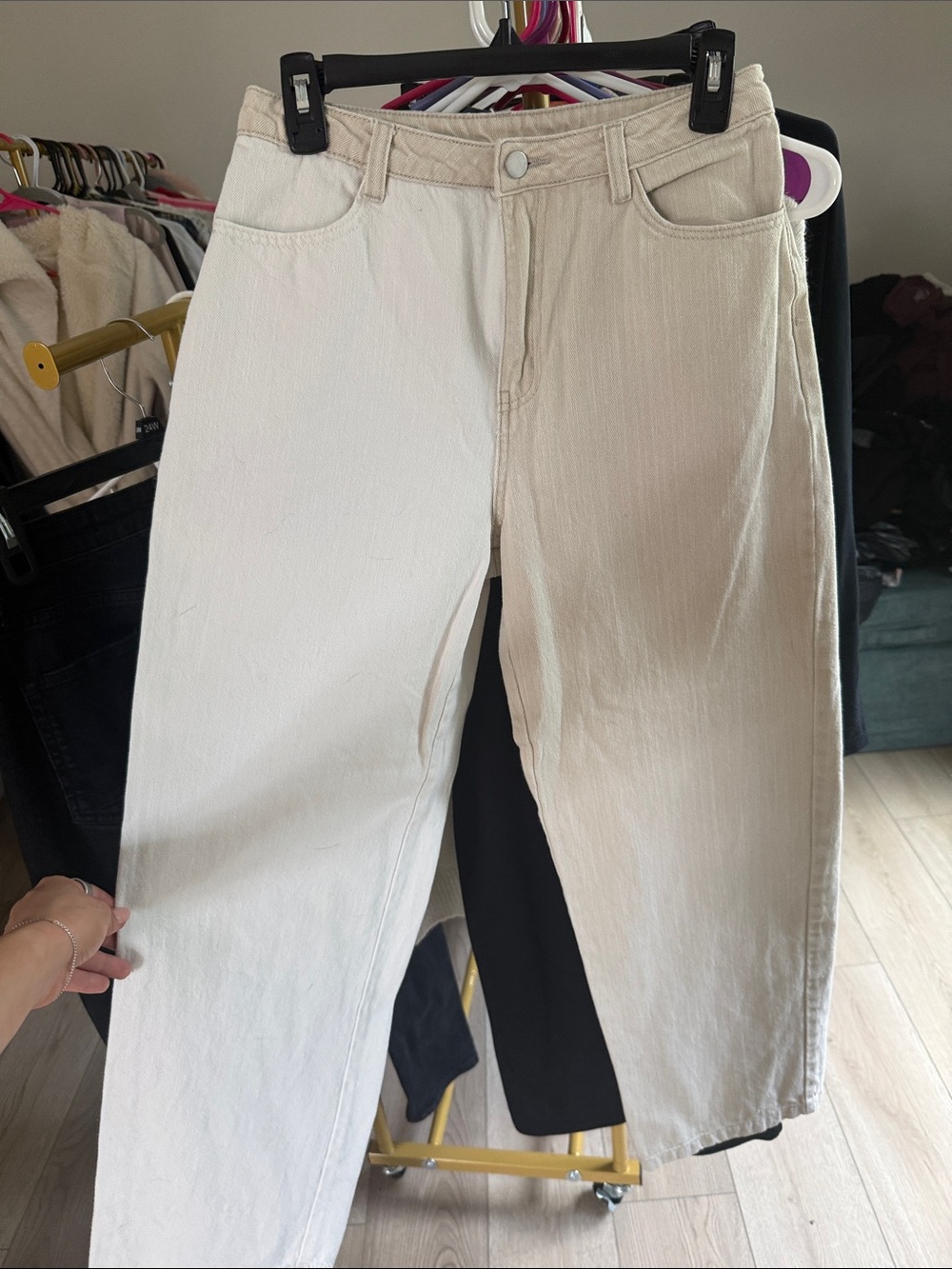 12th Tribe Beige High-Waist Straight Jeans